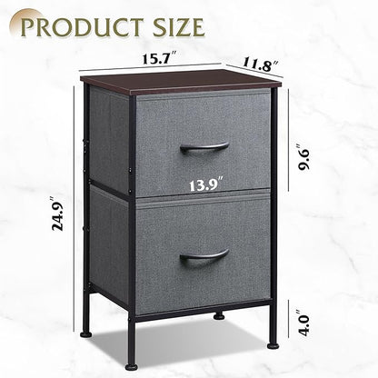 WLIVE Nightstand, Nightstand with 2 Drawers, Bedside Furniture, Night Stand, Small Dresser for Bedroom, College Dorm, End Table with Fabric Bins, Dormitory, Dark Grey, Size L