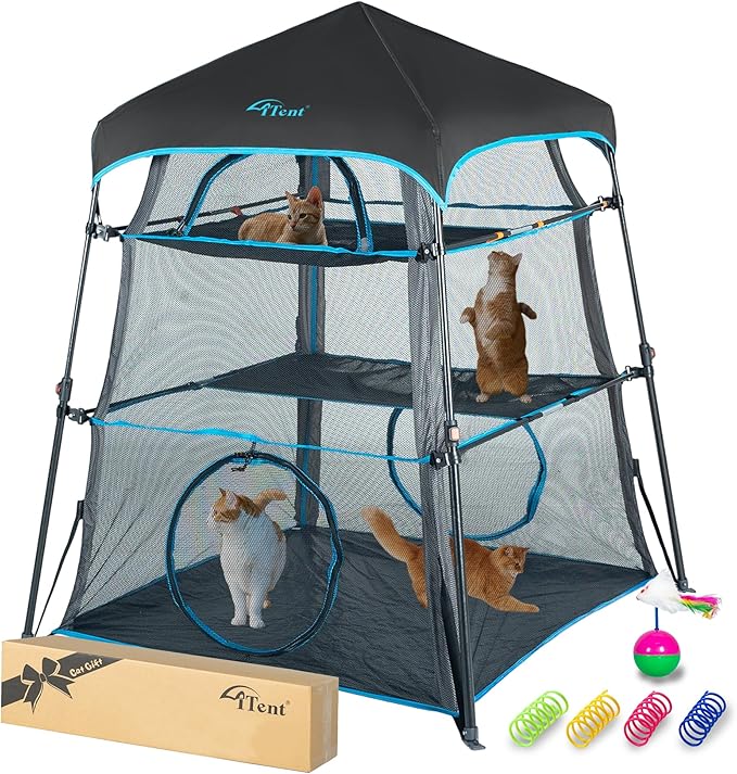 X-Large Catio Outdoor Cat Enclosure,3-Tier Spacious Outdoor Cat Tent for Indoors and Outdoors,Portable and Foldable Kitty Enclosure,Two Doors Design can Assemble More Shapes (Patented)-Mewly Pet