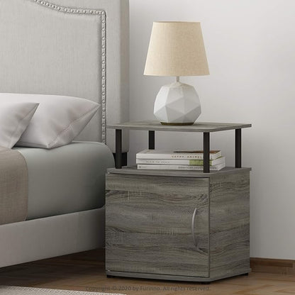 Furinno JAYA End Side Sofa Table/Nightstand with Door, 2-Pack, PVC Tubes, French Oak Grey/Black