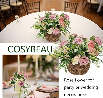 Artificial Flowers 25pcs Fake Roses, Brick Red Foam Rose Faux Flower for DIY Wedding Bouquets Bridal Shower Centerpieces Floral Arrangements Home Decorations Party Backdrops Table