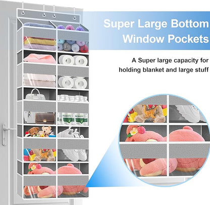 Over The Door Organizer Multi Pocket,5 Tier Large Hanging Shelf for Storage Kids Toys, Diapers, Clothes,Yarn,Heavy Duty Behind Door Storage for Bedroom Bathoom Nursery Closet Pantry,gray