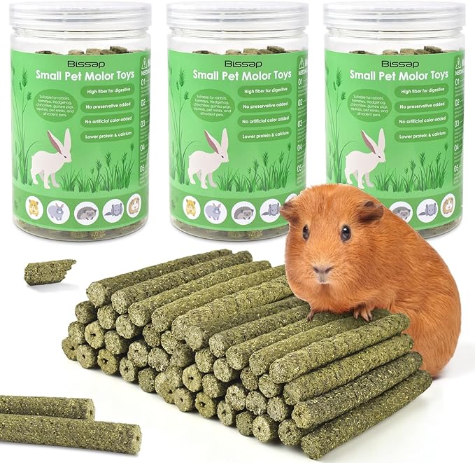 Bissap 114PCS Timothy Hay Sticks for Rabbits, Natural Timothy Grass Molar Teeth Stick Chew Toys for Bunnies Chinchillas Guinea Pigs Hamsters and Other Small Animals Treats-Mewly Pet