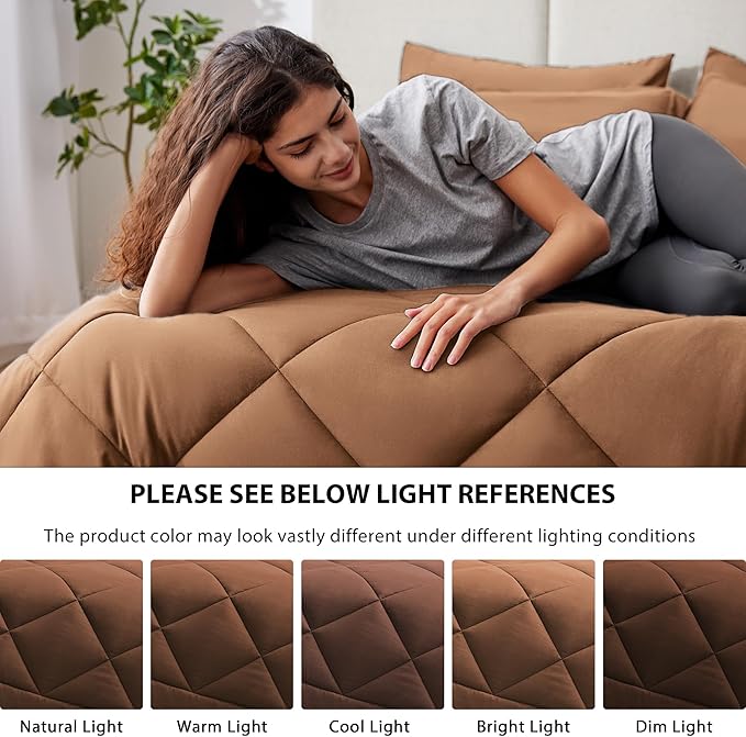 Love's cabin King Size Comforter Set Mocha Mousse, 7 Pieces King Bed in a Bag, All Season Bedding Sets with 1 Comforter, 1 Flat Sheet, 1 Fitted Sheet, 2 Pillowcase and 2 Pillow Sham