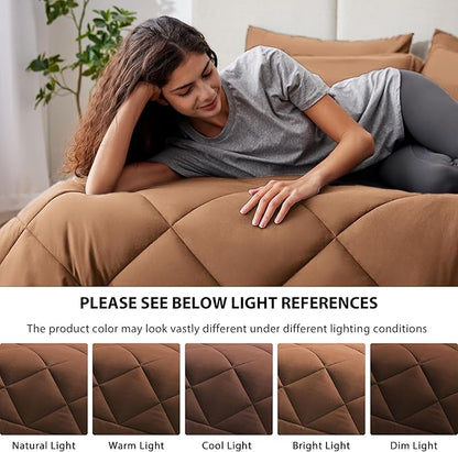 Love's cabin King Size Comforter Set Mocha Mousse, 7 Pieces King Bed in a Bag, All Season Bedding Sets with 1 Comforter, 1 Flat Sheet, 1 Fitted Sheet, 2 Pillowcase and 2 Pillow Sham