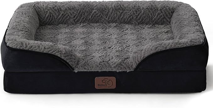 Bedsure Orthopedic Dog Beds for Small Dogs - Washable Small Dog Cat Bed Waterproof, Comfort Pet Couch Sofa with Washable Removable Cover, Pets Bed with Nonskid Bottom, Plush-Black, 24"-Mewly Pet