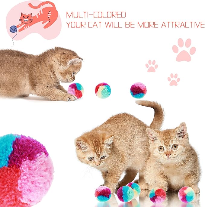 Rainbow Cat Toy Kit - 20PCS Soft Pom Pom Balls for Indoor Cat Play & Exercise-Mewly Pet