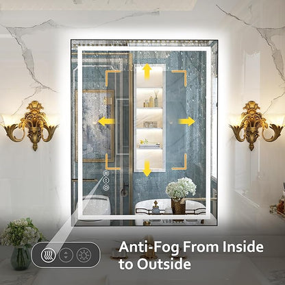 40"x 32" LED Bathroom Mirror with Black Frame, Bathroom Mirror with Lights Front and Backlit, Lighted Mirror Stepless Dimmable, Anti-Fog, Memory, LED Vanity Mirror with Lights 3 Colors