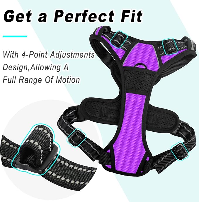 BARKBAY No Pull Dog Harness Large Step in Reflective Dog Harness with Front Clip and Easy Control Handle for Walking Training Running(Purple,L)-Mewly Pet
