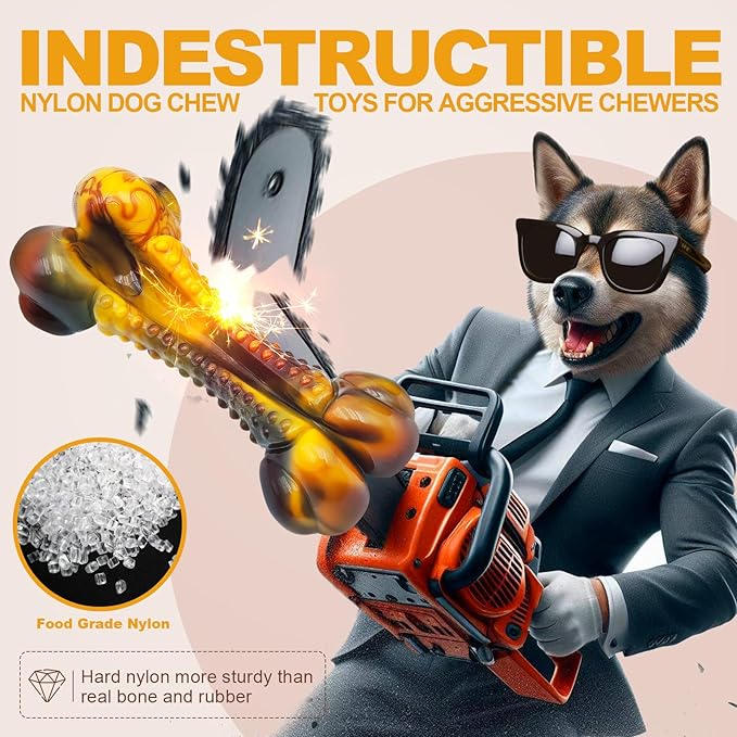 Dog Toys for Aggressive Chewers, Indestructible Dog Chew Toys for Large Medium Small Breed, Tough Nylon Interactive Durable Chew Toy Bone for Puppy Teething Toy Bacon Flavor, Best Gift&Keep Them Busy-Mewly Pet