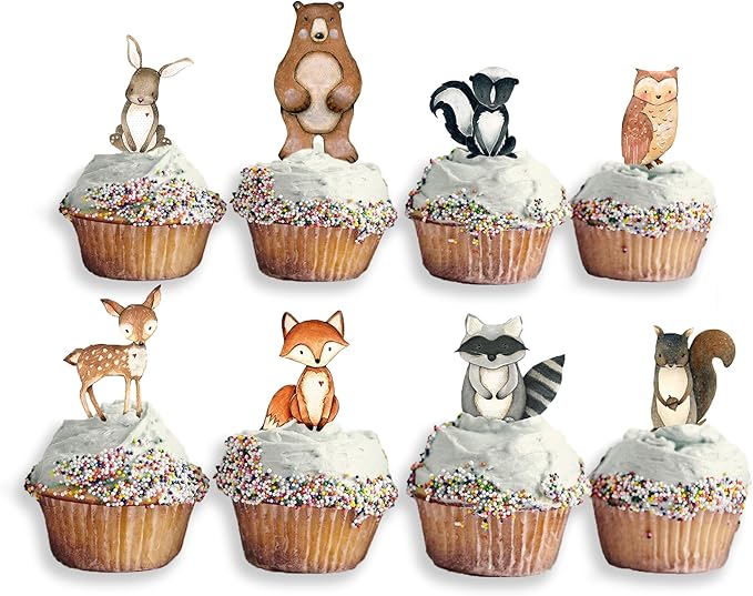 Forest Critters Painted Wooden Animal Cutout Shapes (Cupcake Topper (Set of 5))