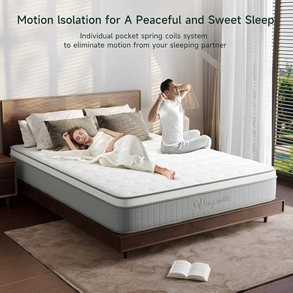 Vesgantti Queen Mattresses, 10 Inch Innerspring Hybrid Queen Size Mattress, Pressure Relief Pocket Spring Mattress in a Box with Breathable Memory Foam, Medium Firm, CertiPUR-US Certified