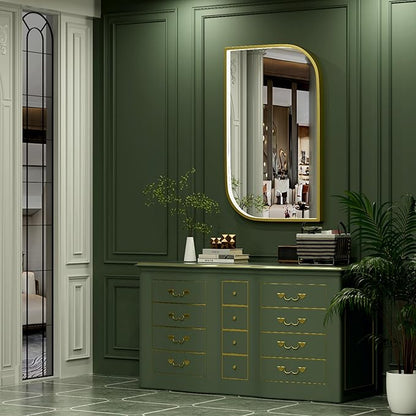 22x36 Inch Gold LED Mirror for Bathroom with Lights, Adjustable 3000K/4500K/6000K, Irregular Frame Lighted Bathroom Vanity Mirror, Stepless Dimmable, Anti-Fog, Wall Mounted