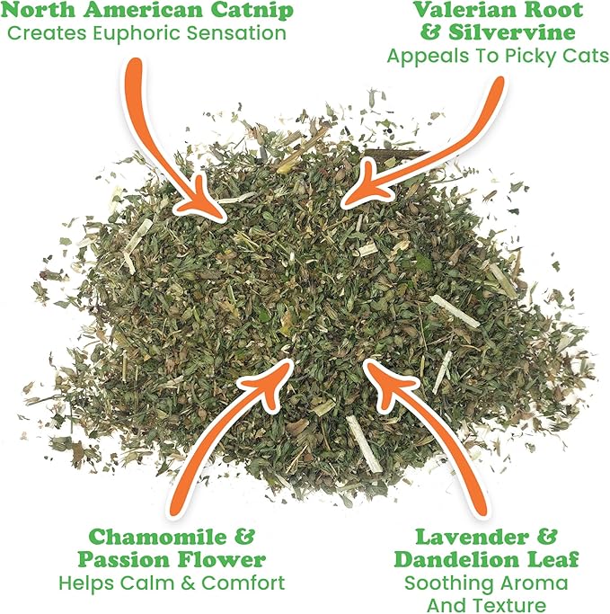Meowijuana Catnibas Catnip Pawty Mix Jar | Premium Cat Nip for Cats with Silvervine, Passion Flower, Chamomile, Dandelion & Valerian Root | High Potency Catnip | 60g-Mewly Pet