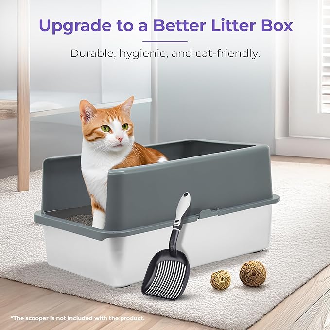 iPrimio - Stainless Steel Enclosed Litter Box for Cats - Easy to Clean - Includes High-Sided Litter Box, Scooper for Extra Scatter Protection - Medium Size for Big Cats - 20 x 14.2 x 6 in-Mewly Pet