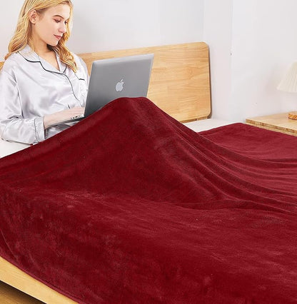 Fleece Queen Size Summer Blanket All Season 350GSM Lightweight Throw for The Bed Extra Soft Brush Fabric Winter Warm Sofa Blanket 90" x 90"(Red Queen)