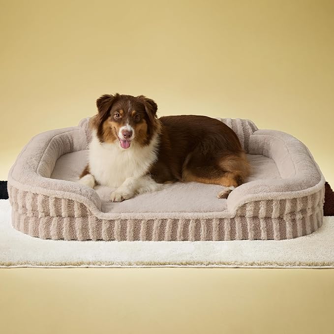 LE SURE Cute Dog Beds Large Sized Dog, Orthopedic Waterproof Large Pet Bed with Sides, Non-Slip Bottom and Egg-Crate Foam Pet Couch Sofa with Washable Removable Cover, Hazel-Mewly Pet