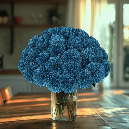 36 Pcs Artificial Chrysanthemums Flowers Silk Teal Ball Flower Fake Mums Flowers for Christmas Wedding Floral Table Centerpiece Home Decor