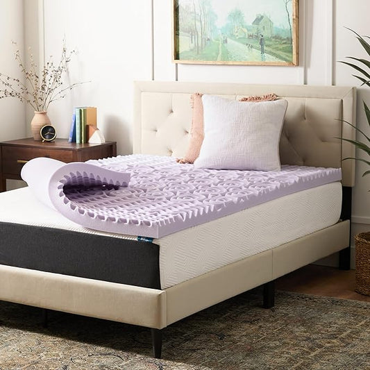 LUCID Lavender Infused 3 Inch Memory Foam Mattress Topper with 5 Zones – Twin XL Size – Plush Feel – CertiPUR Certified – Dorm Room Essentials