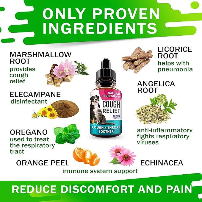 Kennel Cough Drops for Dogs and Cats - 2oz Pet Herbal Remedy - Throat Soother - Homeopathic Respiratory Support - Dry, Wet & Barky Pet Cough and Cat Asthma, Sinus Congestion Treatment - Made in USA-Mewly Pet