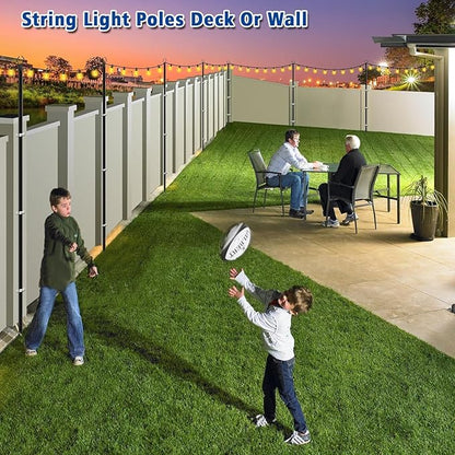 4 Pack 10Ft String Poles, Poles for Outside String Lights,Outdoor with Fork,Metal Poles Stand for Patio,Backyard,Deck