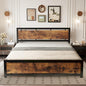 LIKIMIO California King Bed Frame with Headboard and Footboard, Metal Strong Supports, Easy Assembly, Noise-Free, No Box Spring Needed, Vintage Brown