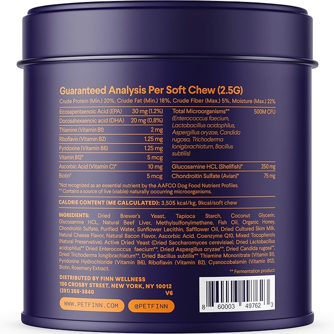 Finn All-in-1 Multivitamin for Dogs - Daily Multi with Probiotics, Omegas & Nutrients to Support Everyday Wellness - 90 Soft Chews-Mewly Pet