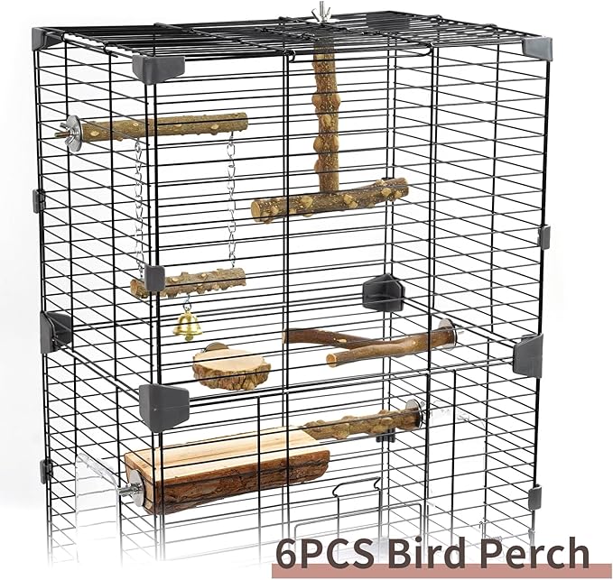 Bird Perches, 6pcs Natural Wood Birds Stand Branch, Bird Perch Chewing Stick Cage Accessories Parrot Climbing Standing Branches Paw Grinding Fork Sets for Parakeet Lovebirds Cockatiels-Mewly Pet