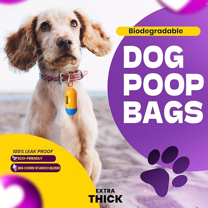 Dog Poop Bags-150 Counts with Holder (10 Rolls), Biodegradable Poop Bags, Eco-friendly and Easy to Open, Thick Dog Waste Bags (Yellow)-Mewly Pet