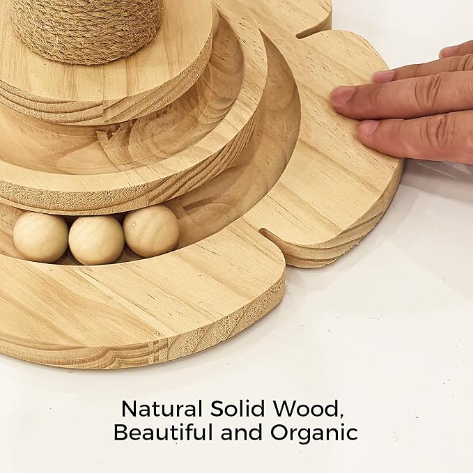 Cat Scratching Post, Cat Scratcher Toy for Indoor Cats, 17.3" Tall Scratch Post with 2-Layer Ball Tracks, Interactive Feather Toy and Sisal Hanging Ball, Banana Tree Cat Tower for Kittens-Mewly Pet