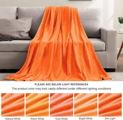 BEDELITE Fleece Blankets Queen Size Orange Throw Blankets for Bed, Luxury Plush Cozy Fuzzy Blanket 90x90 inches, Super Soft & Warm Blankets for All Seasons