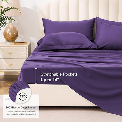 Love's cabin Twin XL Comforter Set Dark Purple, 5 Pieces Twin XL Bed in a Bag, All Season Bedding Sets with 1 Comforter, 1 Flat Sheet, 1 Fitted Sheet, 1 Pillowcase and 1 Pillow Sham