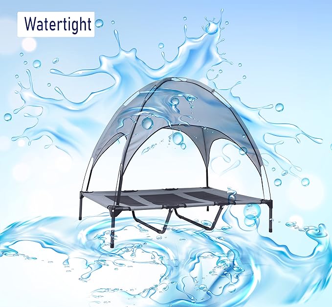 Outdoor XLarge Elevated Dog Bed with Canopy- Durable Oxford Fabric Chew Proof Waterproof Raised Portable Camping Dog Beds Cots with Removable Cover Shade-Mewly Pet