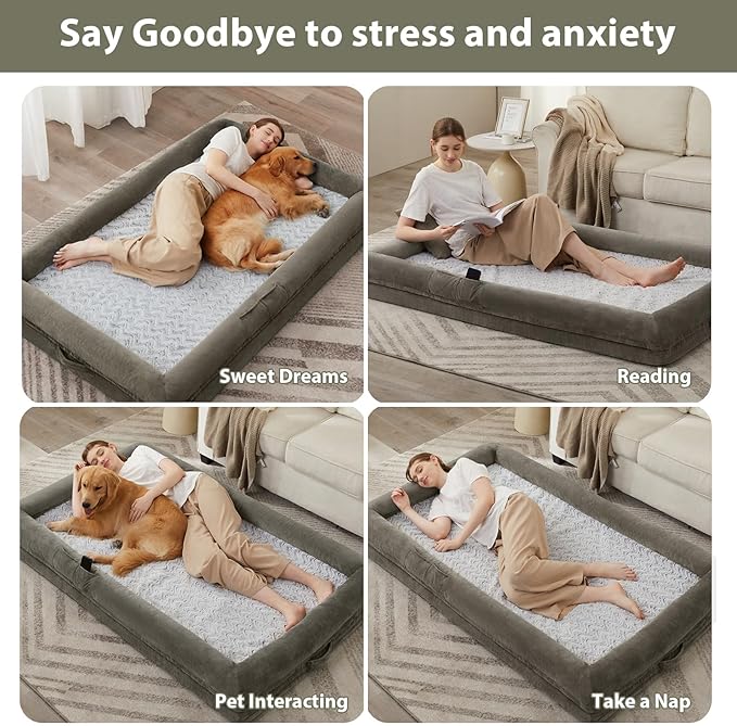 WNPETHOME Human Dog Bed for Adult, Washable Dog Couch with Removable Waterproof Cover, Orthopedic Large Pet Sofa Bed with Bolster Sides for Sleeping-Mewly Pet