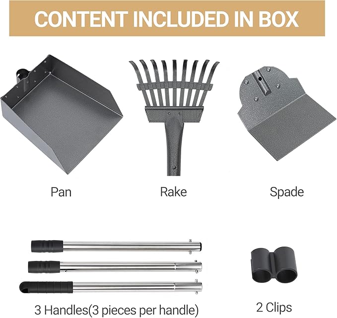 Heeyoo Dog Pooper Scooper, Dog Poop Tray and Rake Set, Pet Waste Removal Scoop with Long Adjustable Sectional Stainless Handles-Mewly Pet