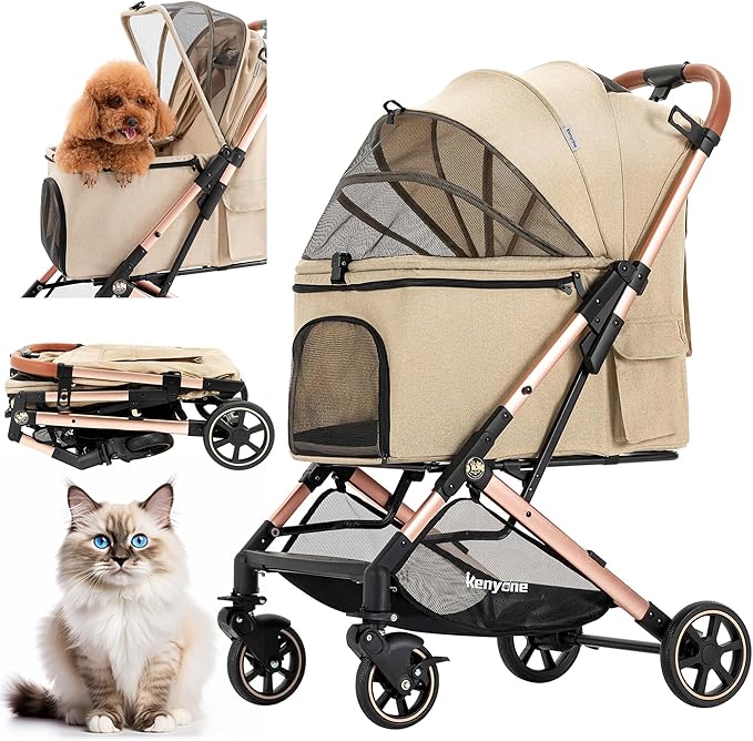Medium Dog Stroller, Kenyone Pet Stroller for Medium Dogs Up to 55lbs, Lightweight Aluminum Frame, One Click Folding, Large Cat Stroller with No Zip Entry, Detachable Mesh, Multiple Pockets-Mewly Pet