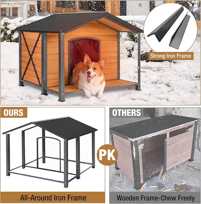 Extra Large Dog House Outdoor & Indoor, Insulated Liner Dog Kennel Weatherproof for Winter, 6 Sides All-Round Foam with Strong Metal Chew Proof Frame, for Small Medium Large Dogs-Mewly Pet