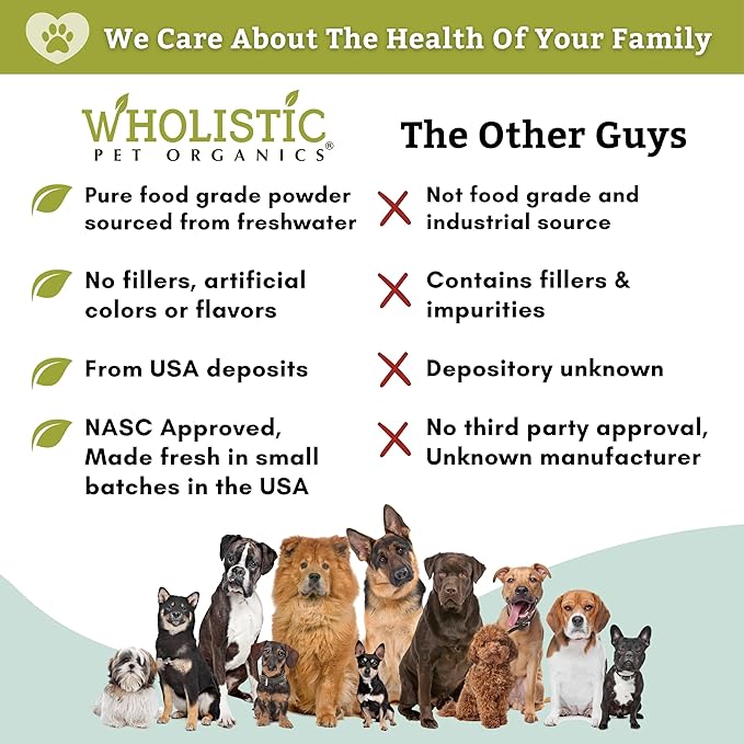 Wholistic Pet Organics DE for Dogs Organic Food Grade for Dogs Safe Non-Chemical Freshwater Silica Improves Overall Health (26 oz)-Mewly Pet