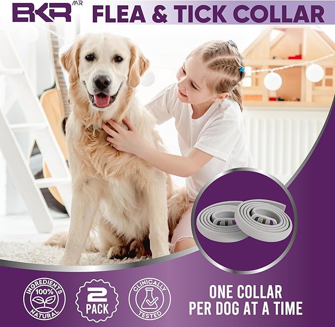 Flea Collar for Dogs – 2 Pack 16 Month Natural Flea & Tick Prevention Dog Flea Collar Adjustable One Size Fits All, Safe and Effective-Mewly Pet