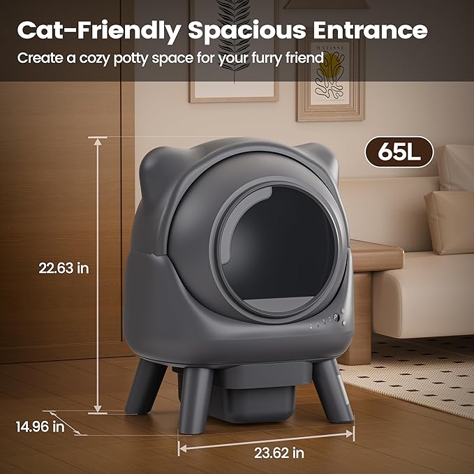 Automatic Cat Litter Box for Cats, Self Cleaning Litter Box, 65L Robot with APP Control, Safety Protection, 1 Roll Garbage Bags-Mewly Pet