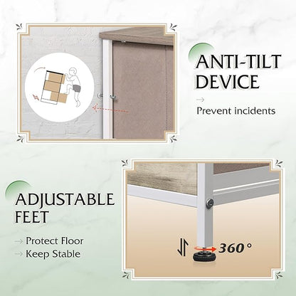 WLIVE Fabric Dresser for Bedroom, Tall Dresser with 8 Drawers, Storage Tower with Fabric Bins, Double Dressers, Chest of Drawers for Closet, Living Room, Hallway, Greige