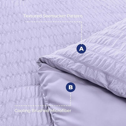 HYMOKEGE Light Purple Queen Comforter Set Seersucker 7 Pieces, All Season Luxury Bed in a Bag Queen for Bedroom, Bedding Set with Comforter, Sheets, Pillowcases & Shams