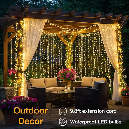 suddus Curtain Lights for Bedroom, 200 Led Hanging String Light Outdoor, Fairy Curtain Lights Indoor for Christmas, Dorm, Wall, Backdrop, Window, Wedding, Party, Birthday Decor, Warm White