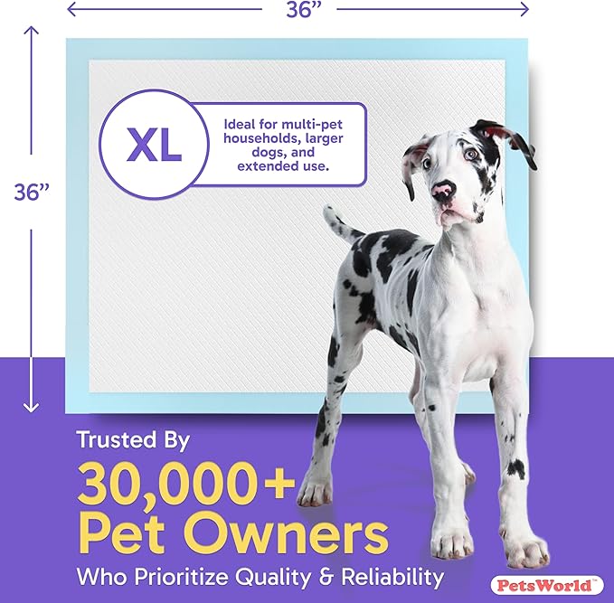 PETSWORLD Giant Dog Potty Pads, Odor-Eliminating, 36" x 36", Ultra Absorbent 5-Layer Leak-Proof Training Pads for Dogs & Cats (36x36, 100 Count)-Mewly Pet