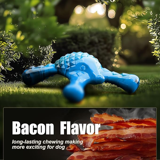 Dog Toys for Aggressive Chewers, Nylon Indestructible Toy for Medium Large Dogs, Hedgehog-Shaped Chew Toys with Bacon Flavor, Long Lasting, Dog Toys for Boredom, Blue-Mewly Pet