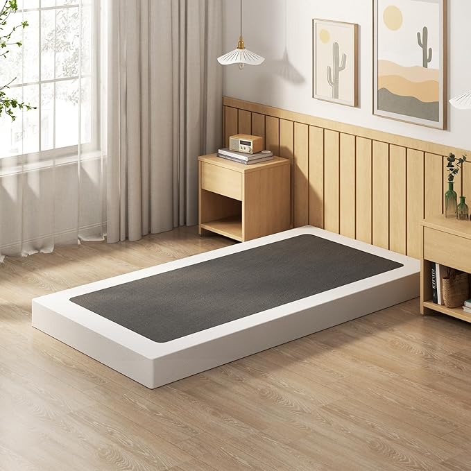 EMODA 4 Inch Twin Box Spring Heavy Duty Metal Mattress Foundation Bed Base with Fabric Cover, Easy Assembly