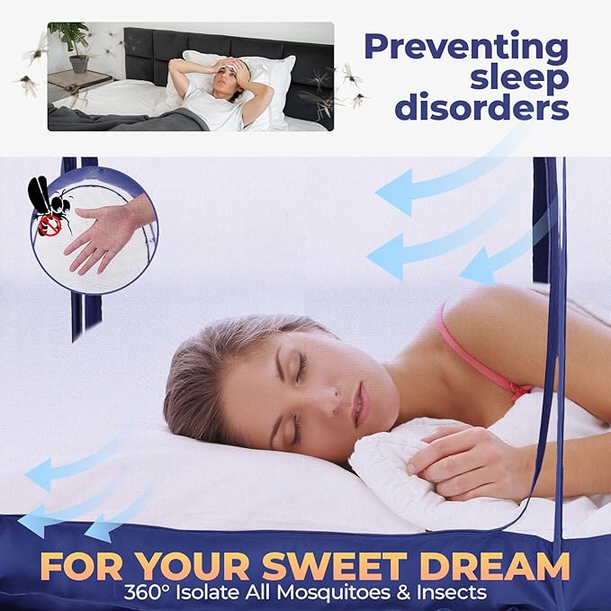 Alvantor Mosquito Net Bed Canopy Bed Tents Dream Tents Privacy Space Full Size Sleeping Tents Indoor Pop Up Portable Frame Breathable Cottage Navy (Mattress Not Included)