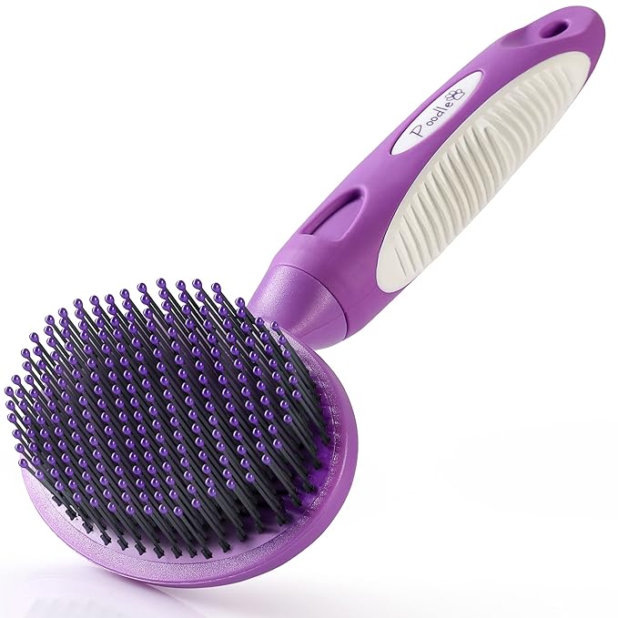 Round Bristle Pet Brush for Dogs and Cats - Soft Dog Brush for Grooming Short or Long Hair - Gentle Tool for Sensitive Skin Removes Dander, Dirt, and Detangles (Purple)-Mewly Pet