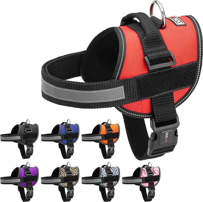 Dogline Dog Harness, Reflective No-Pull Adjustable Vest with Handle for Walking, Training, Service Breathable No - Choke Harness for Small, Medium or Large Dogs Room for Patches Girth 15 to 18 in Red-Mewly Pet