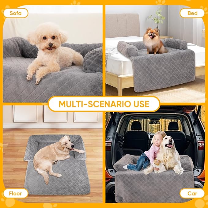 Calming Dog Couch Bed for Large Dogs, Durable Fluffy Fuzzy Dog Mat, Sofa Dog Bed Mats with Removable Washable Cover, Perfect for Small, Medium Dogs and Cats-Mewly Pet