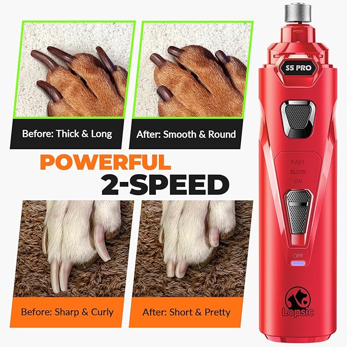 Dog Nail Grinder with 2 LED Lights Powerful 2 Speeds Super Quiet Dog Nail Trimmers with 3 Grinding Wheels Rechargeable Pet Dog Nail Clippers for Large Medium Puppy Dogs Dog Nail File Cat Nail Clipper-Mewly Pet